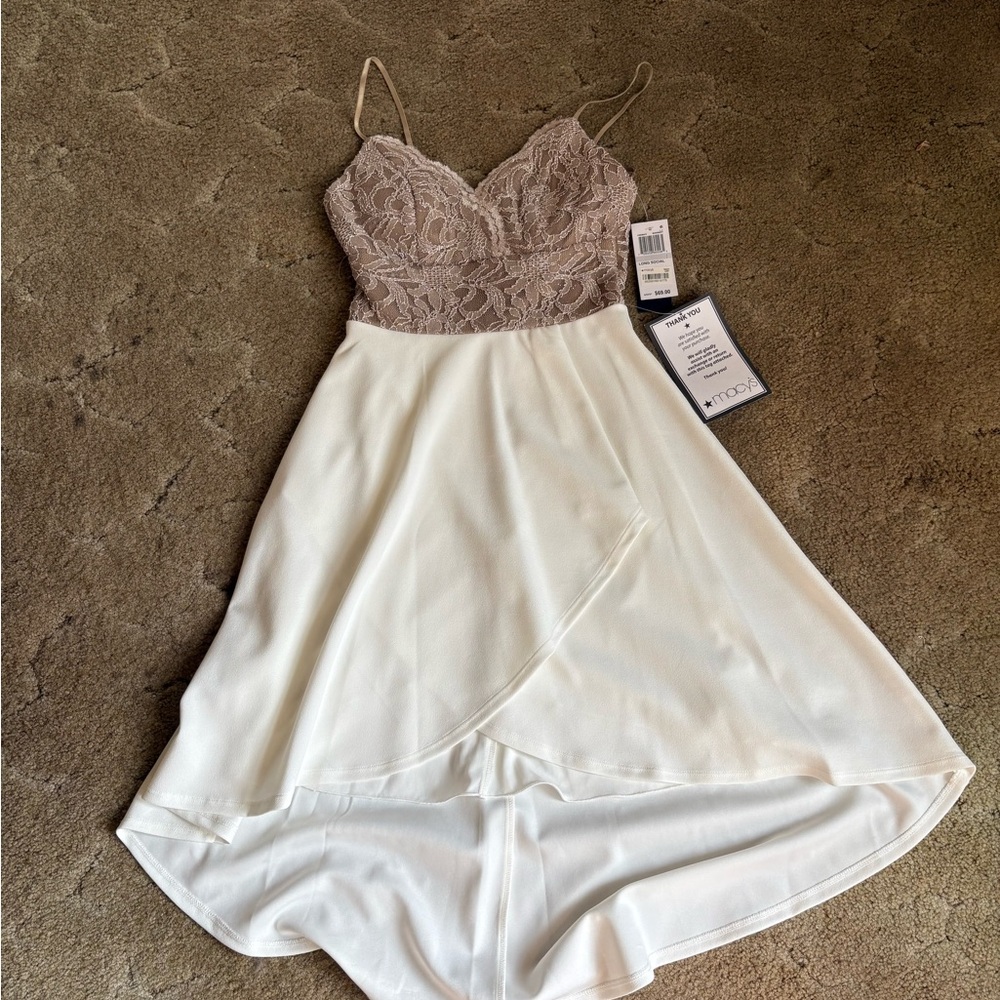 Macy's White and Tan Asymmetrical High-Low Sundress